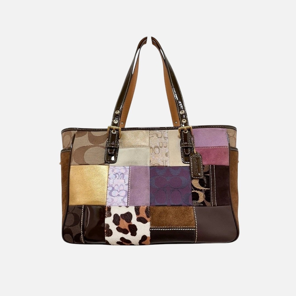 Coach Holiday Patchwork Tote Haircalf‎ Suede Leather Y2K Bag 9499
